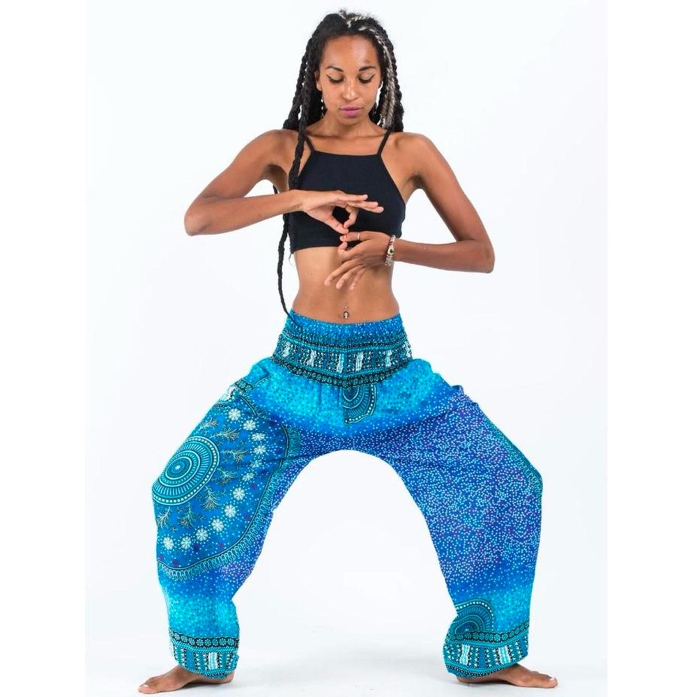 Blue boho hippie pants Tribal Chakras Women's Harem Pants in Blue